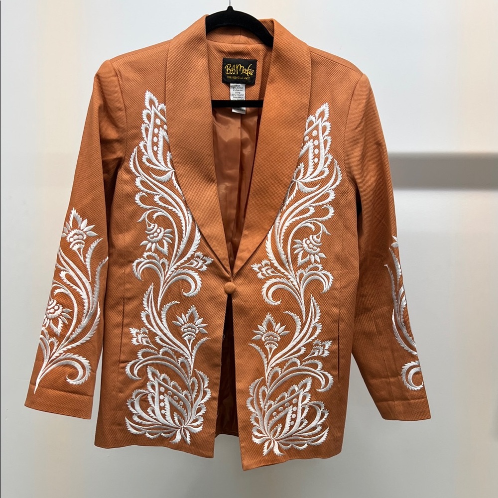 Bob Mackie Terracotta Blazer with White Embroidery